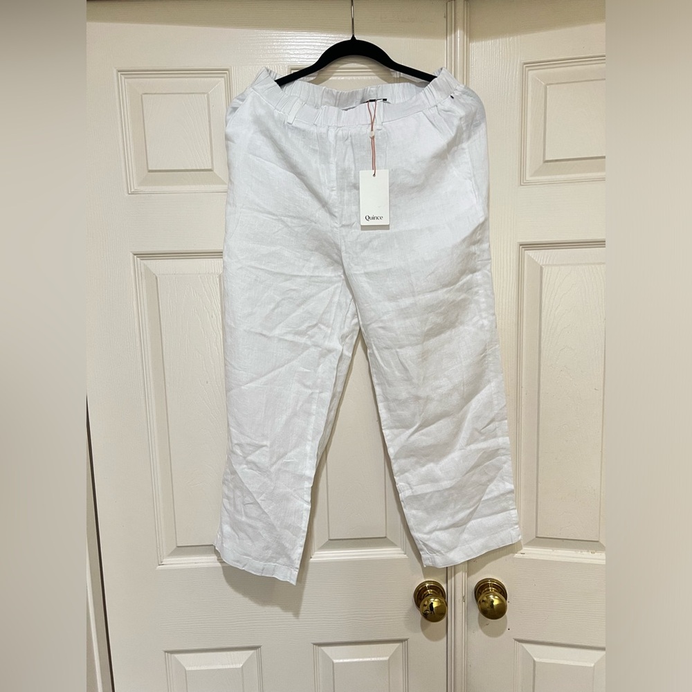 Quince 100% European Linen White Pull on cropped pants women size small New
